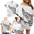 Aotearoa Personalized Lawn Bowls Maori Family Matching Off Shoulder Short Dress and Hawaiian Shirt New Zealand White Tribal Silver Fern - Aussie Hoodie