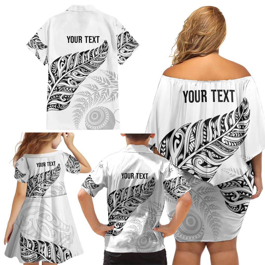 Aotearoa Personalized Lawn Bowls Maori Family Matching Off Shoulder Short Dress and Hawaiian Shirt New Zealand White Tribal Silver Fern - Aussie Hoodie