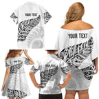 Aotearoa Personalized Lawn Bowls Maori Family Matching Off Shoulder Short Dress and Hawaiian Shirt New Zealand White Tribal Silver Fern - Aussie Hoodie