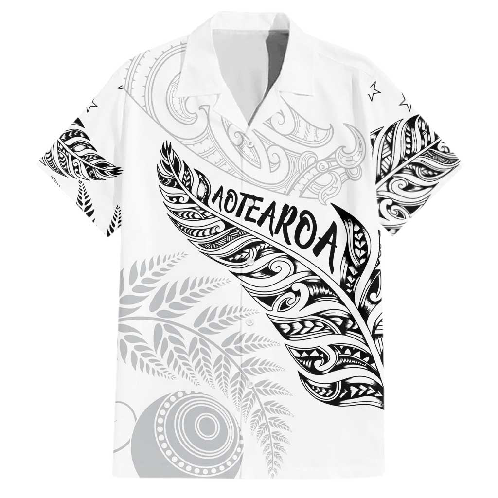 Aotearoa Personalized Lawn Bowls Maori Family Matching Off Shoulder Short Dress and Hawaiian Shirt New Zealand White Tribal Silver Fern - Aussie Hoodie