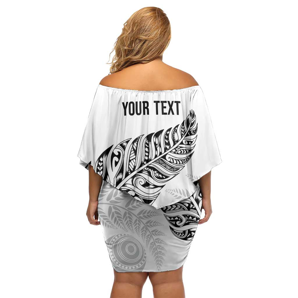 Aotearoa Personalized Lawn Bowls Maori Family Matching Off Shoulder Short Dress and Hawaiian Shirt New Zealand White Tribal Silver Fern - Aussie Hoodie