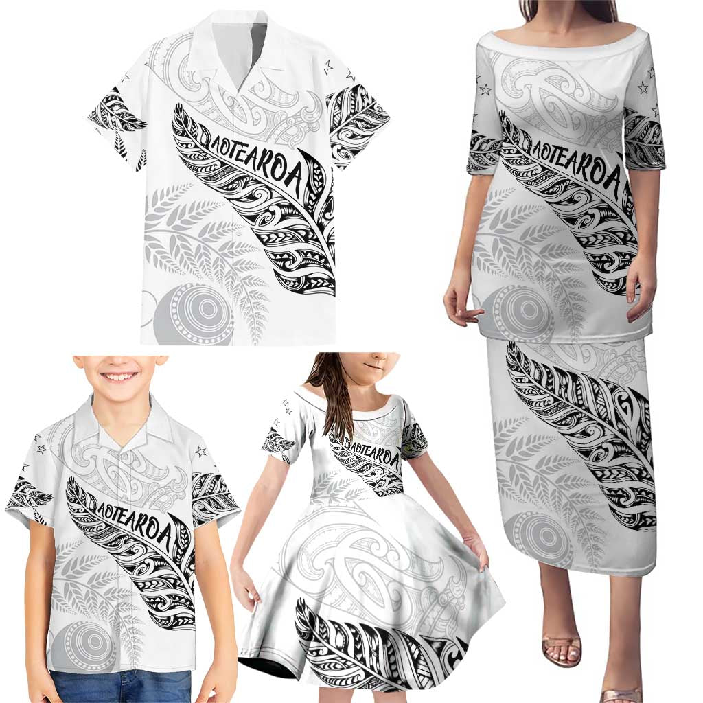 Aotearoa Personalized Lawn Bowls Maori Family Matching Puletasi and Hawaiian Shirt New Zealand White Tribal Silver Fern - Aussie Hoodie