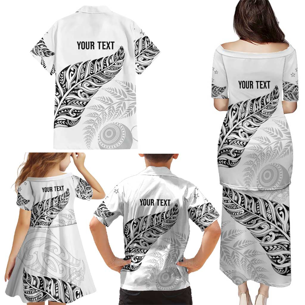 Aotearoa Personalized Lawn Bowls Maori Family Matching Puletasi and Hawaiian Shirt New Zealand White Tribal Silver Fern - Aussie Hoodie