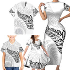 Aotearoa Personalized Lawn Bowls Maori Family Matching Short Sleeve Bodycon Dress and Hawaiian Shirt New Zealand White Tribal Silver Fern - Aussie Hoodie