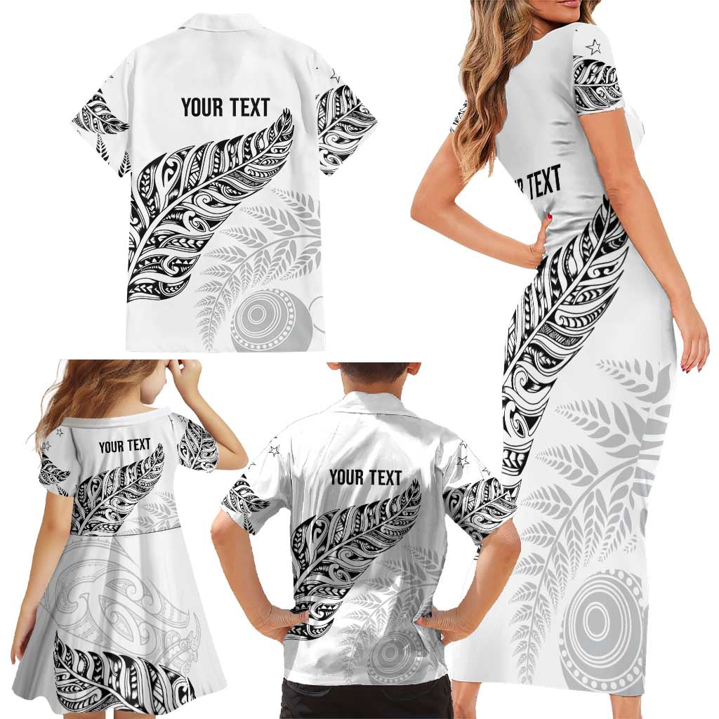 Aotearoa Personalized Lawn Bowls Maori Family Matching Short Sleeve Bodycon Dress and Hawaiian Shirt New Zealand White Tribal Silver Fern - Aussie Hoodie