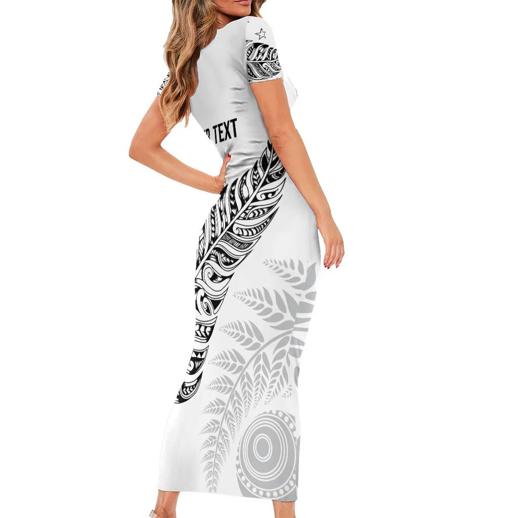 Aotearoa Personalized Lawn Bowls Maori Family Matching Short Sleeve Bodycon Dress and Hawaiian Shirt New Zealand White Tribal Silver Fern - Aussie Hoodie