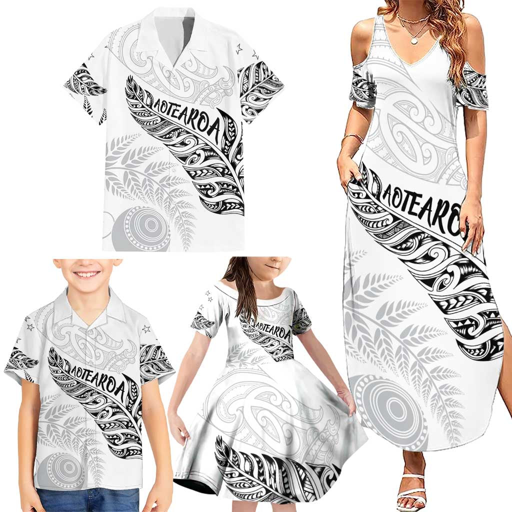 Aotearoa Personalized Lawn Bowls Maori Family Matching Summer Maxi Dress and Hawaiian Shirt New Zealand White Tribal Silver Fern - Aussie Hoodie