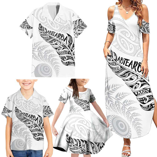 Aotearoa Personalized Lawn Bowls Maori Family Matching Summer Maxi Dress and Hawaiian Shirt New Zealand White Tribal Silver Fern - Aussie Hoodie