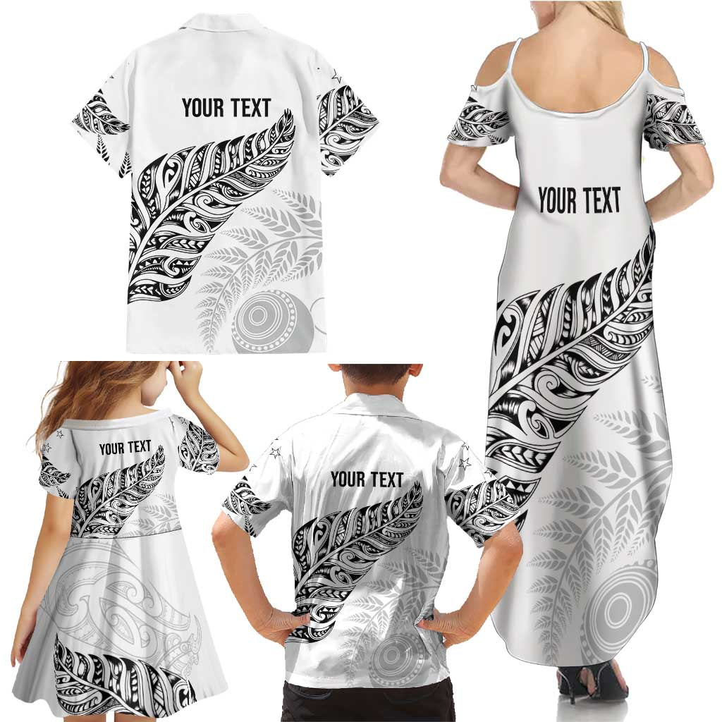 Aotearoa Personalized Lawn Bowls Maori Family Matching Summer Maxi Dress and Hawaiian Shirt New Zealand White Tribal Silver Fern - Aussie Hoodie