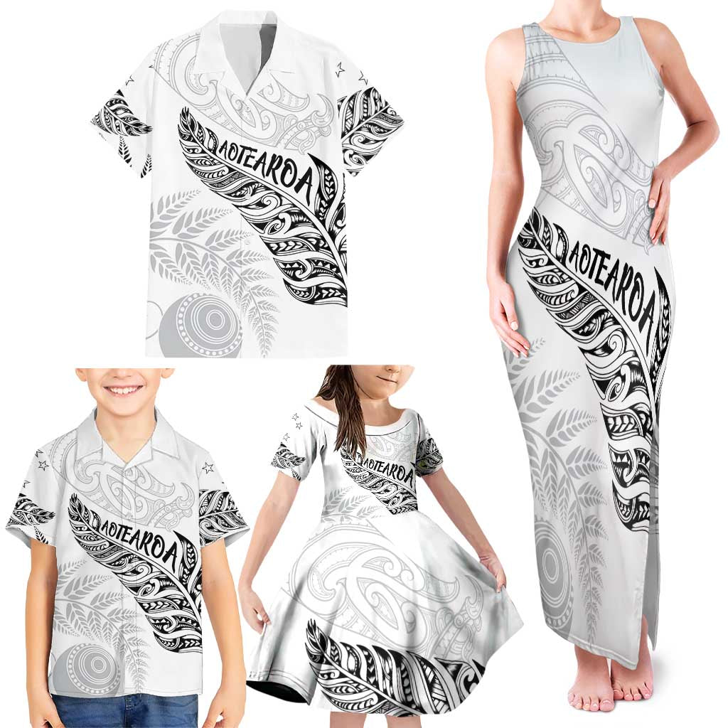 Aotearoa Personalized Lawn Bowls Maori Family Matching Tank Maxi Dress and Hawaiian Shirt New Zealand White Tribal Silver Fern - Aussie Hoodie