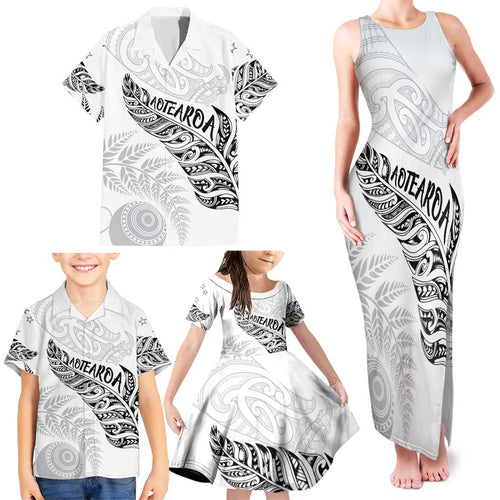 Aotearoa Personalized Lawn Bowls Maori Family Matching Tank Maxi Dress and Hawaiian Shirt New Zealand White Tribal Silver Fern - Aussie Hoodie