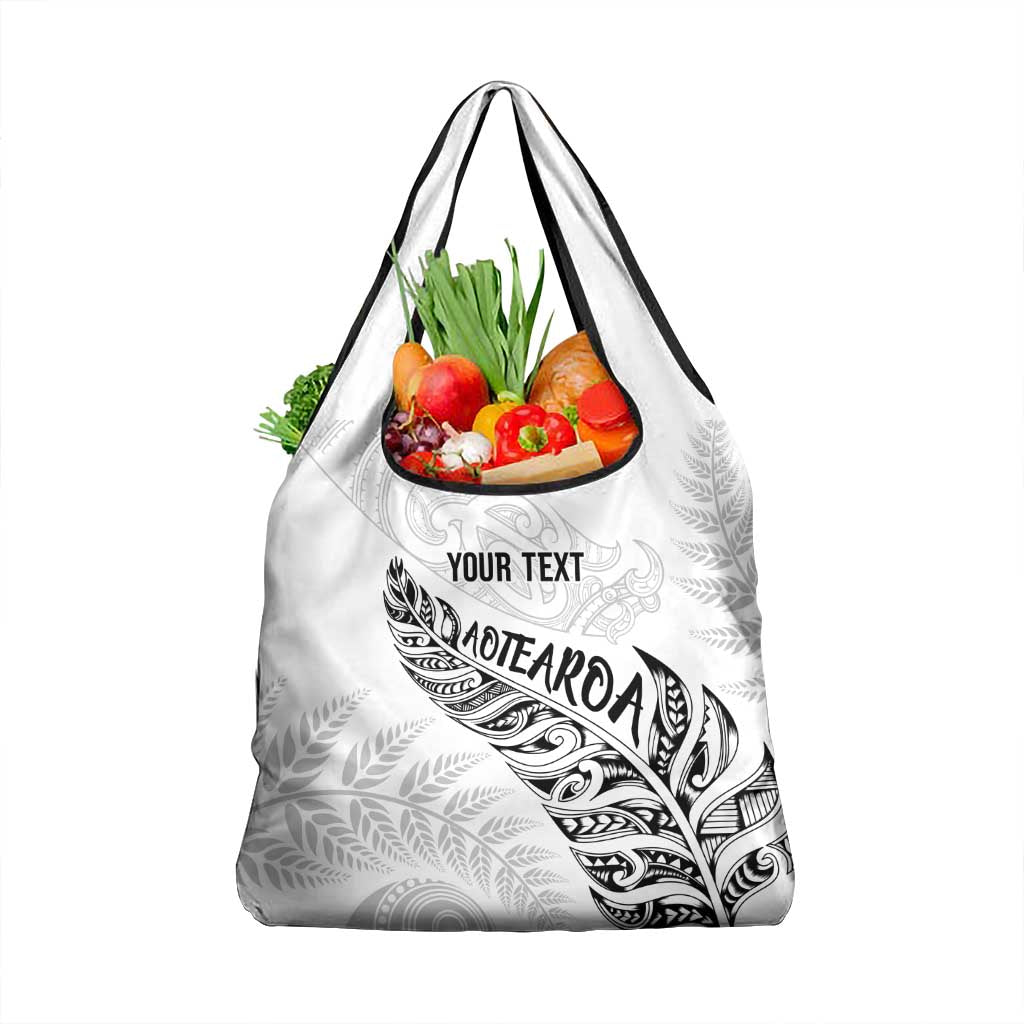 Aotearoa Personalized Lawn Bowls Maori Grocery Bag New Zealand White Tribal Silver Fern - Aussie Hoodie