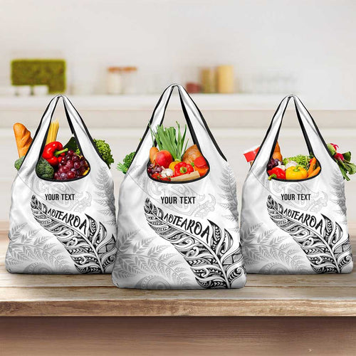 Aotearoa Personalized Lawn Bowls Maori Grocery Bag New Zealand White Tribal Silver Fern - Aussie Hoodie