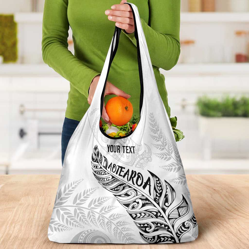 Aotearoa Personalized Lawn Bowls Maori Grocery Bag New Zealand White Tribal Silver Fern - Aussie Hoodie