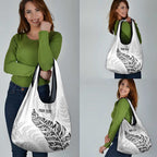 Aotearoa Personalized Lawn Bowls Maori Grocery Bag New Zealand White Tribal Silver Fern - Aussie Hoodie