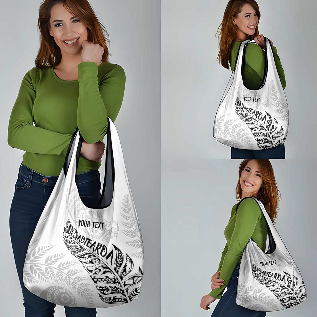 Aotearoa Personalized Lawn Bowls Maori Grocery Bag New Zealand White Tribal Silver Fern - Aussie Hoodie