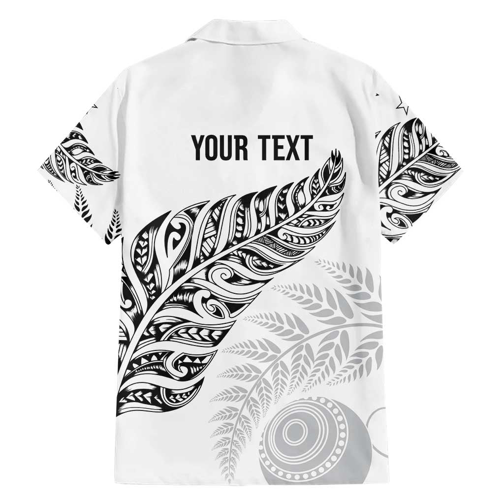 Aotearoa Personalized Lawn Bowls Maori Hawaiian Shirt New Zealand White Tribal Silver Fern - Aussie Hoodie
