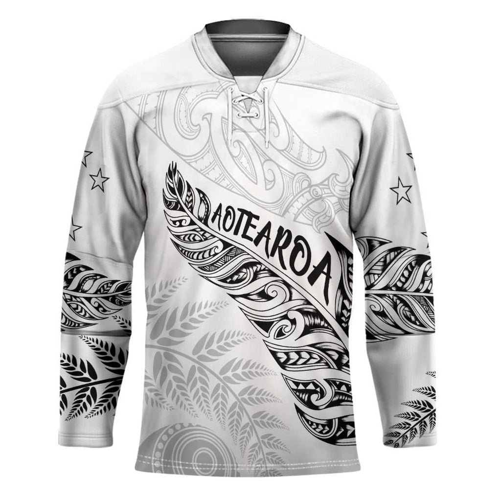 Aotearoa Personalized Lawn Bowls Maori Hockey Jersey New Zealand White Tribal Silver Fern - Aussie Hoodie