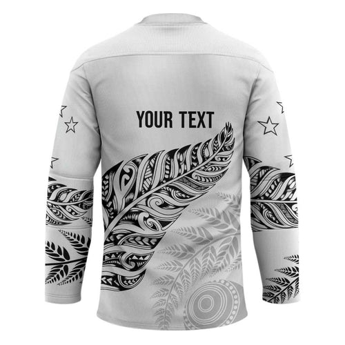 Aotearoa Personalized Lawn Bowls Maori Hockey Jersey New Zealand White Tribal Silver Fern - Aussie Hoodie