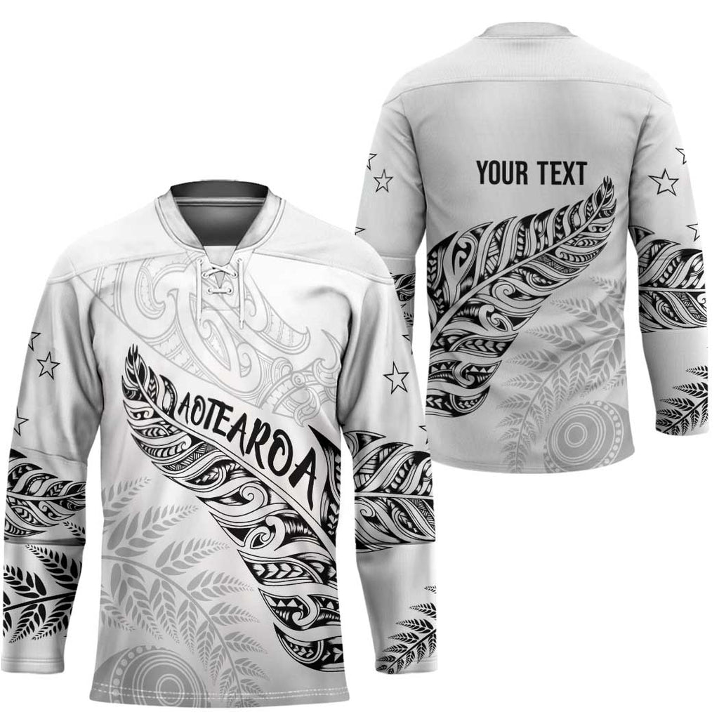Aotearoa Personalized Lawn Bowls Maori Hockey Jersey New Zealand White Tribal Silver Fern - Aussie Hoodie