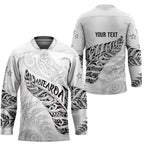 Aotearoa Personalized Lawn Bowls Maori Hockey Jersey New Zealand White Tribal Silver Fern - Aussie Hoodie