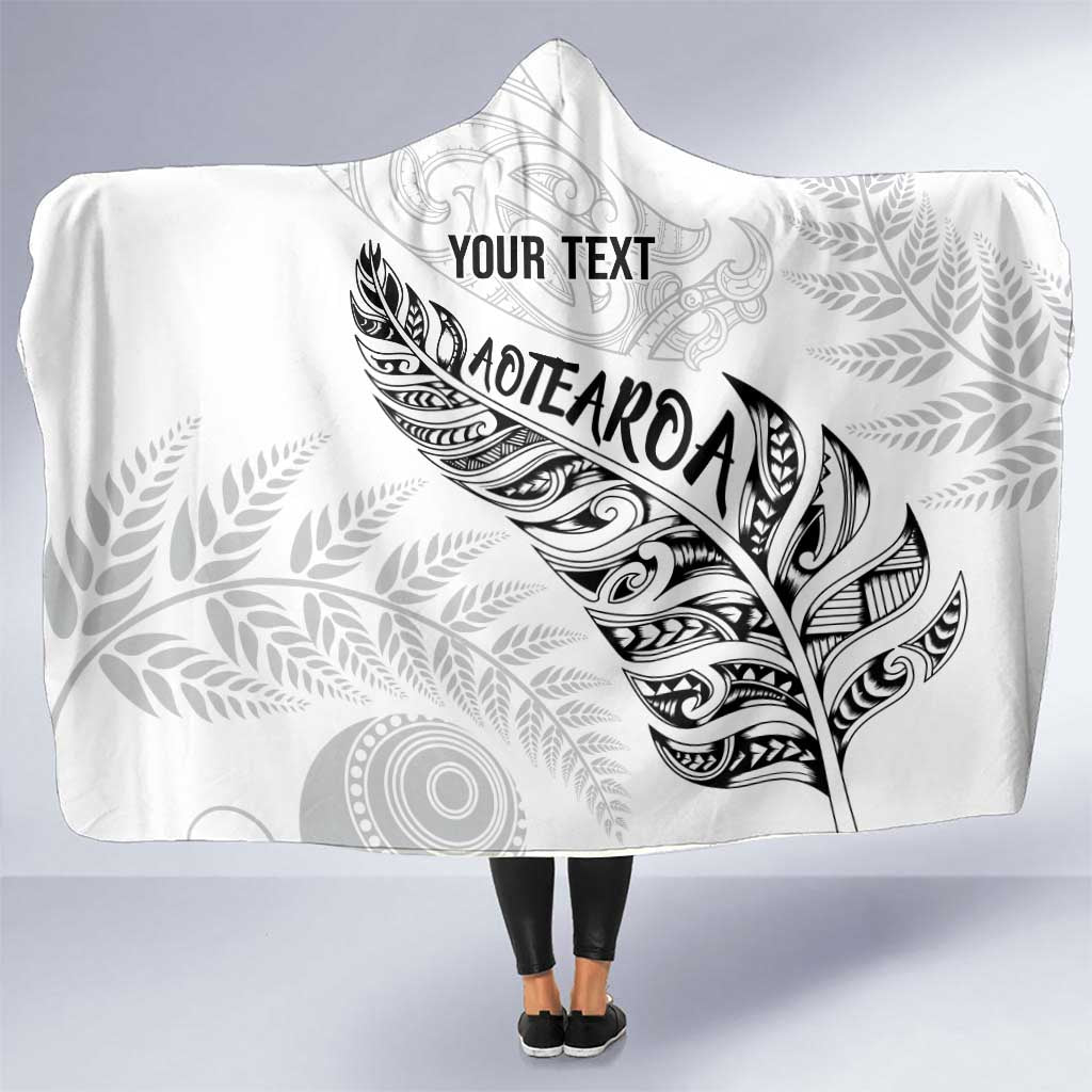Aotearoa Personalized Lawn Bowls Maori Hooded Blanket New Zealand White Tribal Silver Fern - undefined