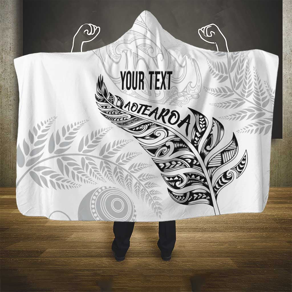 Aotearoa Personalized Lawn Bowls Maori Hooded Blanket New Zealand White Tribal Silver Fern - undefined