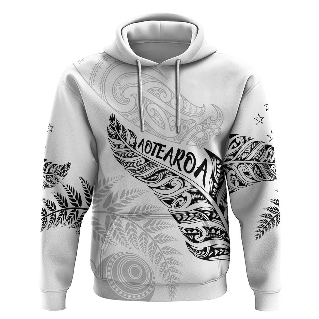 Aotearoa Personalized Lawn Bowls Maori Hoodie New Zealand White Tribal Silver Fern - Aussie Hoodie