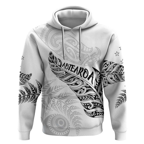Aotearoa Personalized Lawn Bowls Maori Hoodie New Zealand White Tribal Silver Fern - Aussie Hoodie