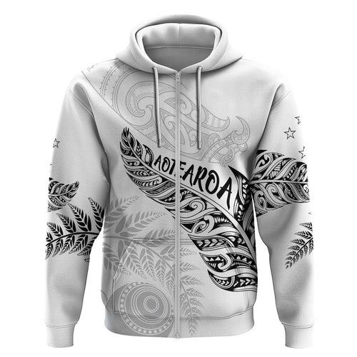 Aotearoa Personalized Lawn Bowls Maori Hoodie New Zealand White Tribal Silver Fern - Aussie Hoodie