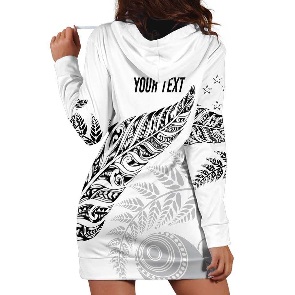 Aotearoa Personalized Lawn Bowls Maori Hoodie Dress New Zealand White Tribal Silver Fern - Aussie Hoodie