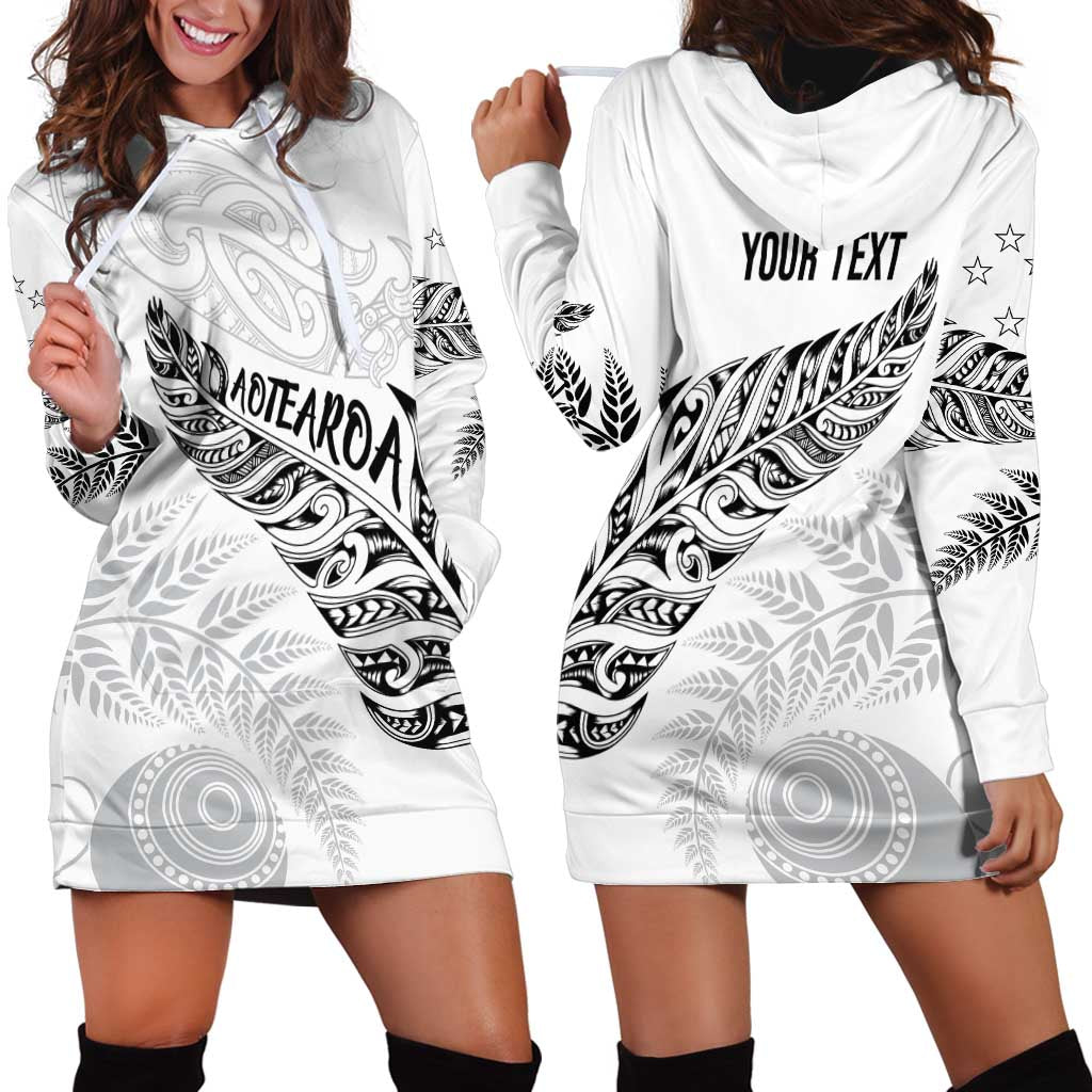 Aotearoa Personalized Lawn Bowls Maori Hoodie Dress New Zealand White Tribal Silver Fern - Aussie Hoodie