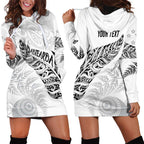 Aotearoa Personalized Lawn Bowls Maori Hoodie Dress New Zealand White Tribal Silver Fern - Aussie Hoodie