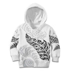 Aotearoa Personalized Lawn Bowls Maori Kid Hoodie New Zealand White Tribal Silver Fern - Aussie Hoodie