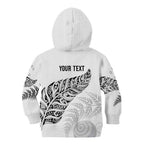 Aotearoa Personalized Lawn Bowls Maori Kid Hoodie New Zealand White Tribal Silver Fern - Aussie Hoodie