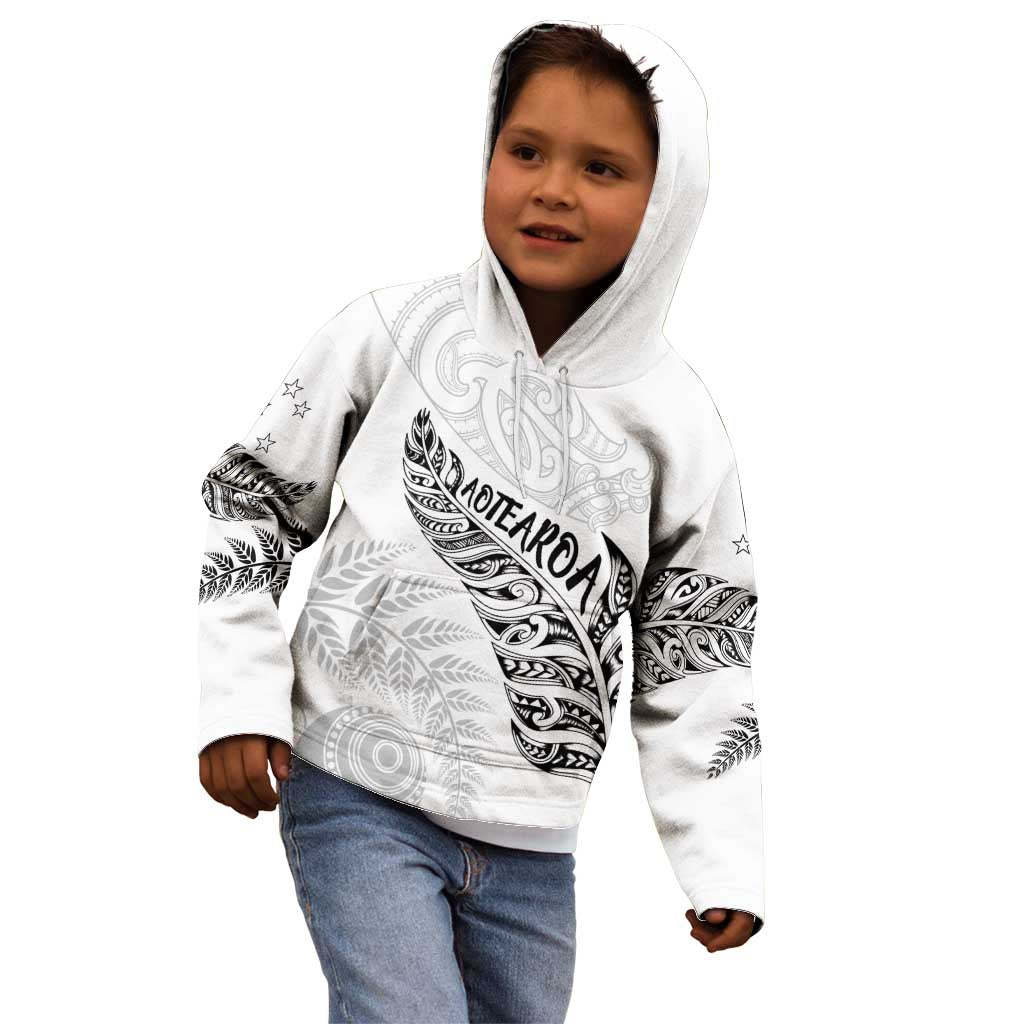 Aotearoa Personalized Lawn Bowls Maori Kid Hoodie New Zealand White Tribal Silver Fern - Aussie Hoodie