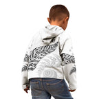 Aotearoa Personalized Lawn Bowls Maori Kid Hoodie New Zealand White Tribal Silver Fern - Aussie Hoodie
