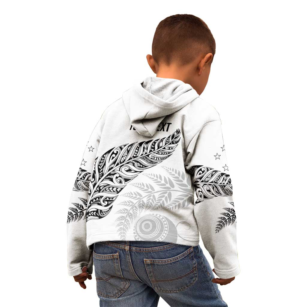 Aotearoa Personalized Lawn Bowls Maori Kid Hoodie New Zealand White Tribal Silver Fern - Aussie Hoodie