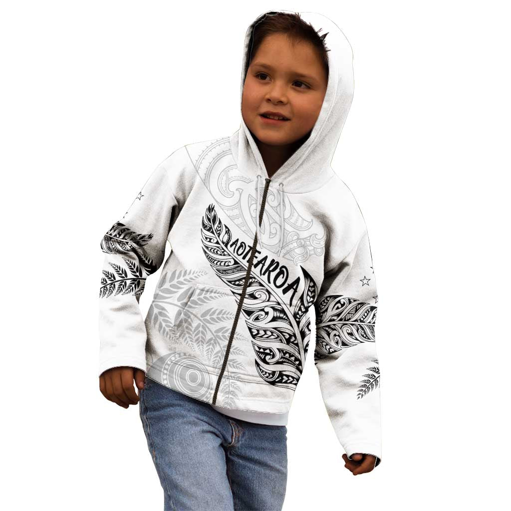 Aotearoa Personalized Lawn Bowls Maori Kid Hoodie New Zealand White Tribal Silver Fern - Aussie Hoodie