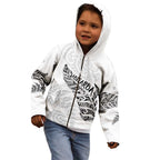 Aotearoa Personalized Lawn Bowls Maori Kid Hoodie New Zealand White Tribal Silver Fern - Aussie Hoodie