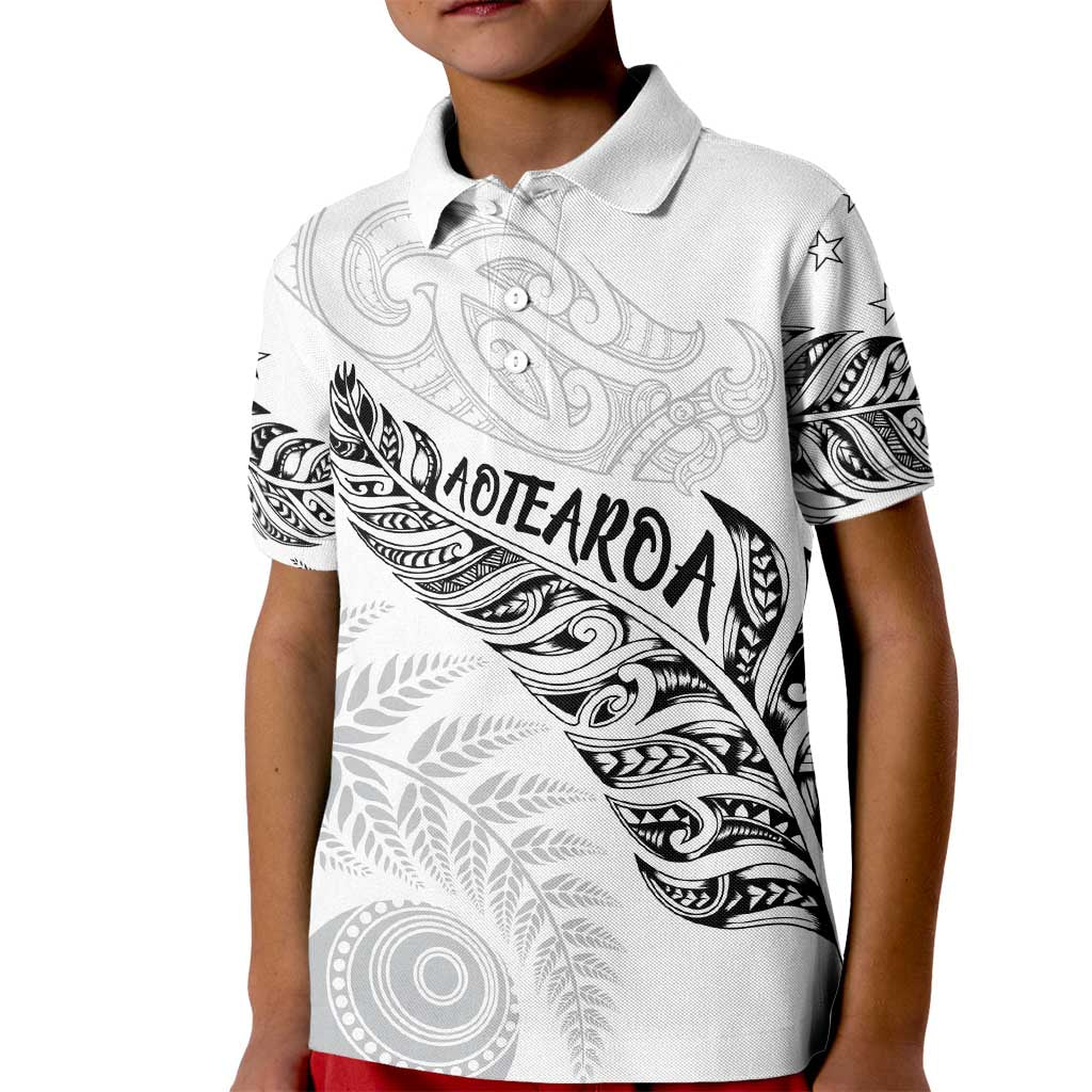 Aotearoa Personalized Lawn Bowls Maori Kid Polo Shirt New Zealand White Tribal Silver Fern - Aussie Hoodie