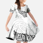 Aotearoa Personalized Lawn Bowls Maori Kid Short Sleeve Dress New Zealand White Tribal Silver Fern - Aussie Hoodie