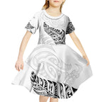 Aotearoa Personalized Lawn Bowls Maori Kid Short Sleeve Dress New Zealand White Tribal Silver Fern - Aussie Hoodie