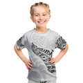 Aotearoa Personalized Lawn Bowls Maori Kid T Shirt New Zealand White Tribal Silver Fern - Aussie Hoodie