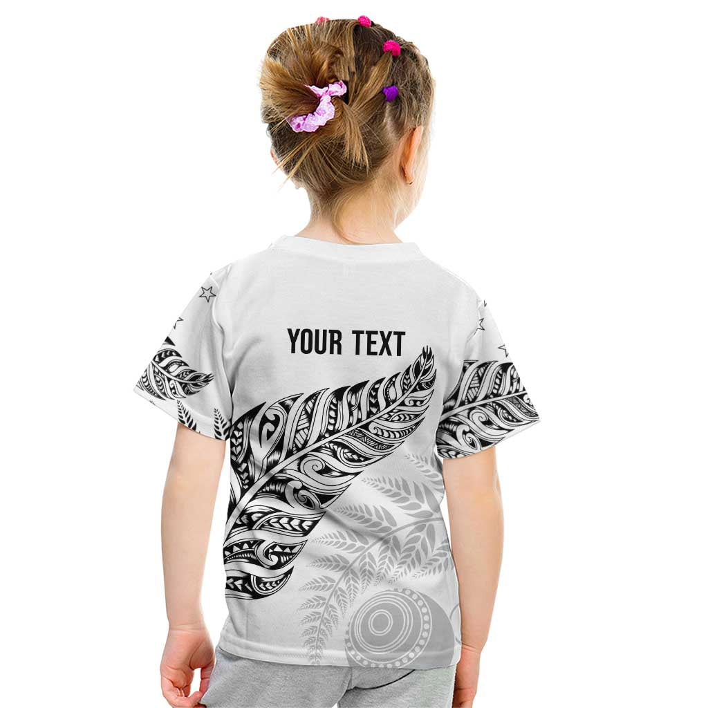 Aotearoa Personalized Lawn Bowls Maori Kid T Shirt New Zealand White Tribal Silver Fern - Aussie Hoodie