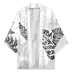 Aotearoa Personalized Lawn Bowls Maori Kimono New Zealand White Tribal Silver Fern - Aussie Hoodie