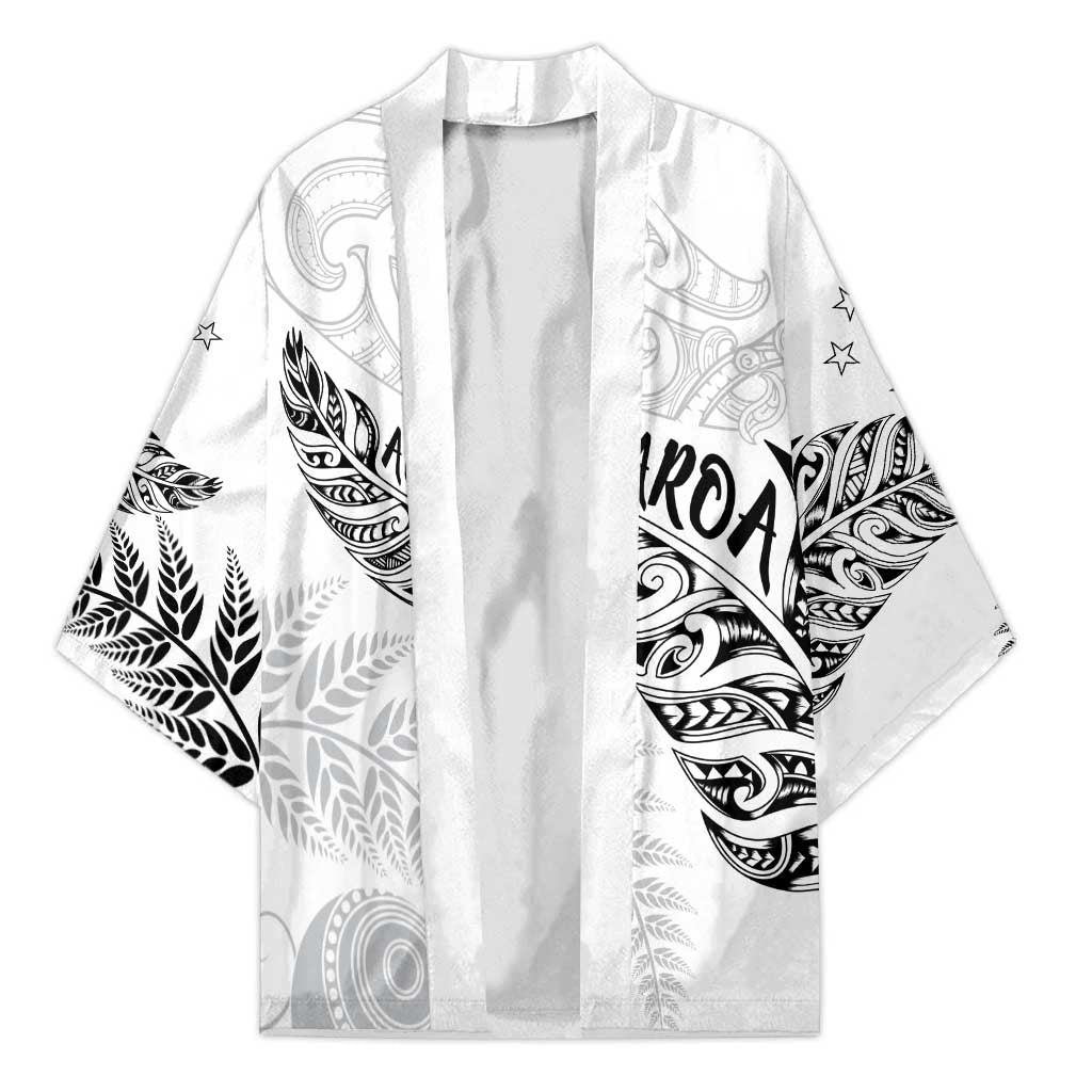 Aotearoa Personalized Lawn Bowls Maori Kimono New Zealand White Tribal Silver Fern - Aussie Hoodie