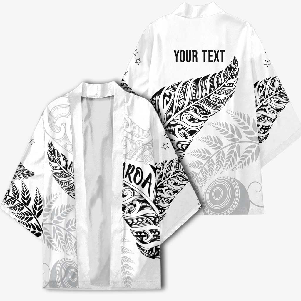 Aotearoa Personalized Lawn Bowls Maori Kimono New Zealand White Tribal Silver Fern - Aussie Hoodie