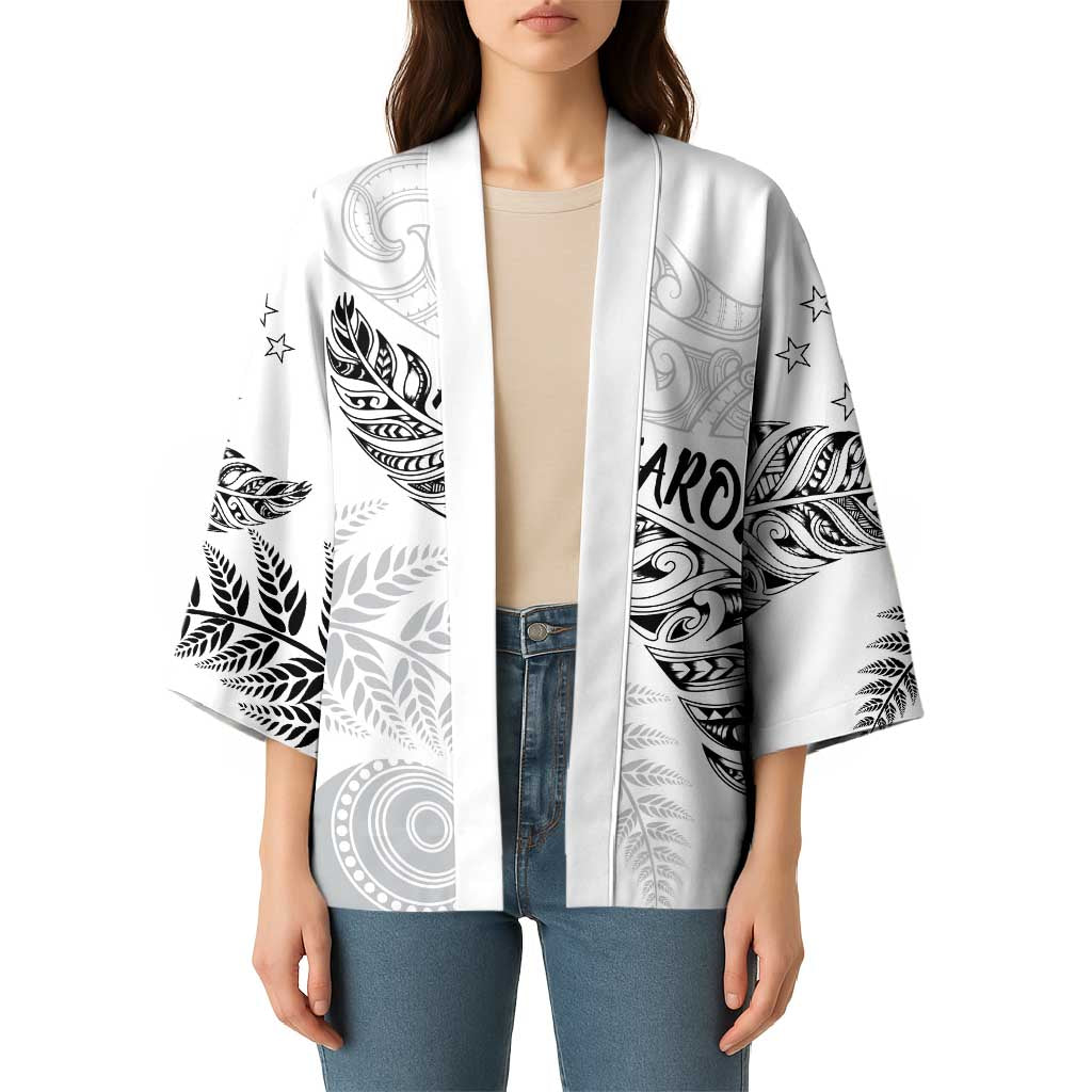 Aotearoa Personalized Lawn Bowls Maori Kimono New Zealand White Tribal Silver Fern - Aussie Hoodie