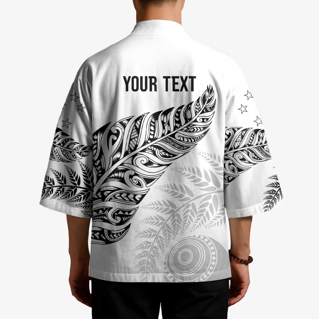 Aotearoa Personalized Lawn Bowls Maori Kimono New Zealand White Tribal Silver Fern - Aussie Hoodie